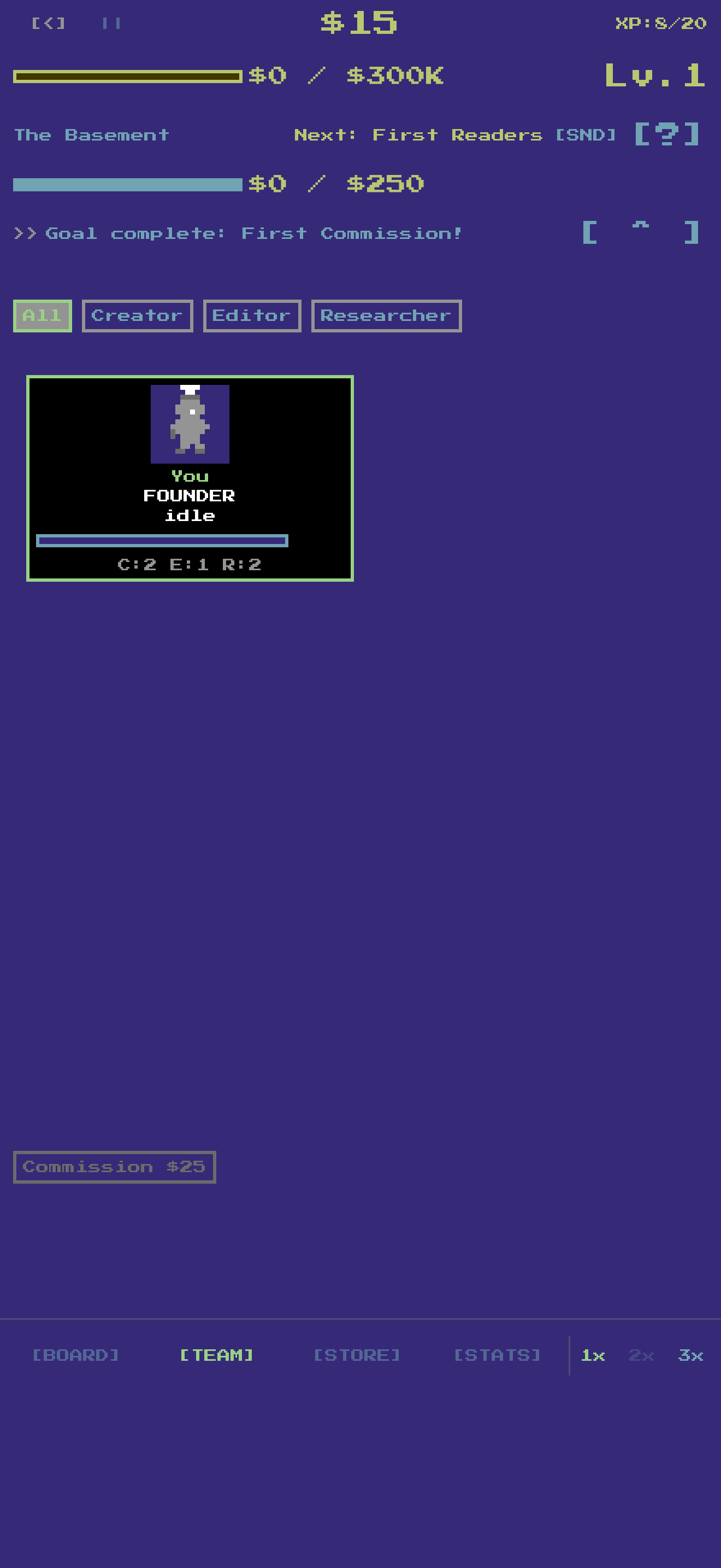 Team management with Founder character and role filters